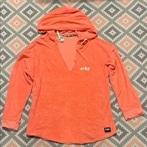 Victoria's Secret PINK Vibrant Coral Terrycloth Hooded Pullover Size Large